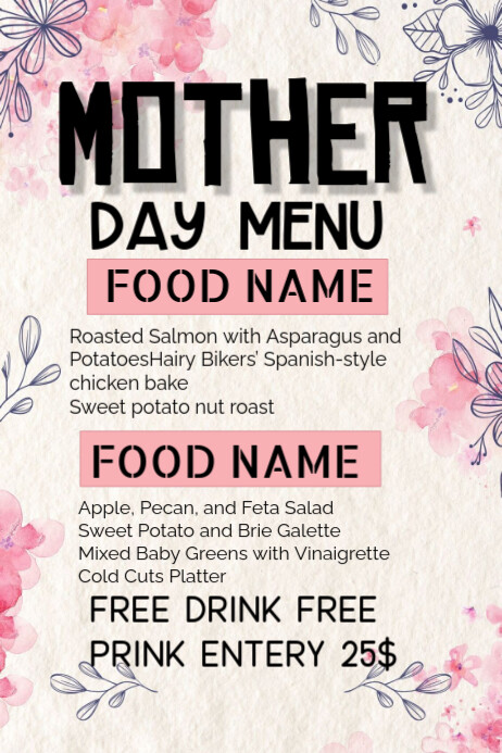 White Maximalist Mother's Day Menu Poster Cartaz template