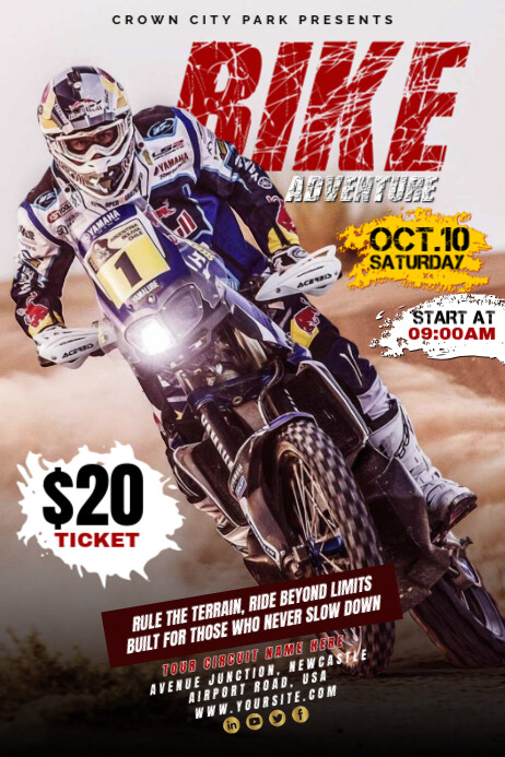 White Maximalist Motorbike Rally Invitation Poster Plakkaat template