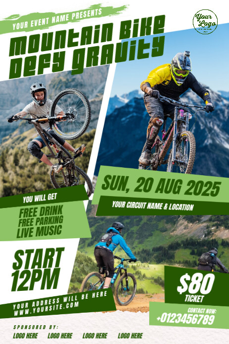 White Maximalist Mountain Biking Poster Template | PosterMyWall
