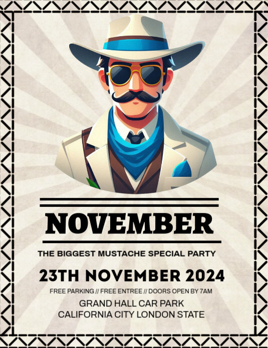 White Maximalist Movember Men Party Invitation Template Flyer (us Letter)