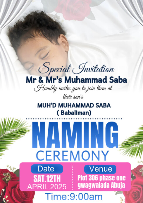White Maximalist Naming Ceremony A4 template