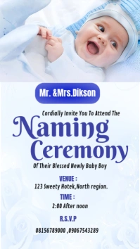 White Maximalist Naming Ceremony Invitation Design  Facebook Story template