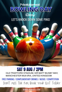 White Maximalist National Bowling Day  Poster template