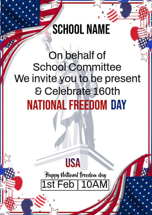 White Maximalist National Freedom Day Invitation A4 Template | PosterMyWall