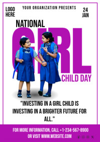 White Girl Child Day Awareness A4 Template