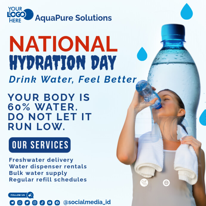 White Maximalist National Hydration Day Instagram Post Template ...