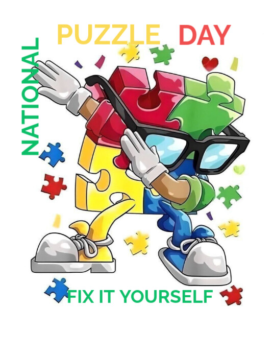 White Maximalist National Puzzle Day Flyer (us Letter) template
