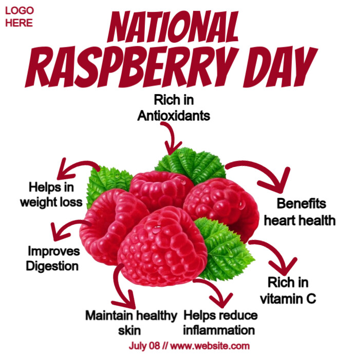 White Maximalist National Raspberry Day Instagram Post template