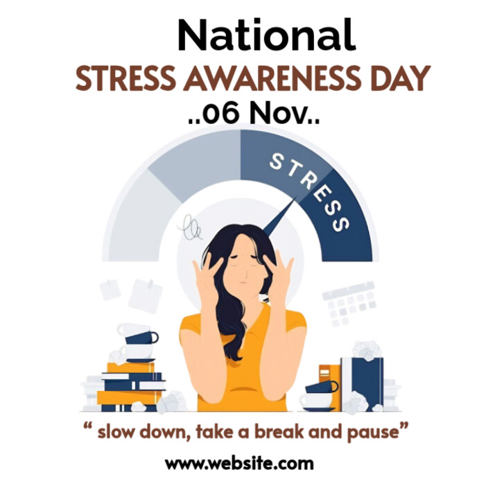 White Maximalist National Stress Awareness Day Instagram Post Template ...