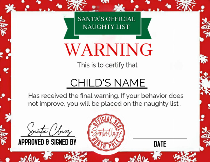 White Maximalist Naughty List Warning Flyer (us Letter) Template | PosterMyWall for Naughty List Certificate Free Printable