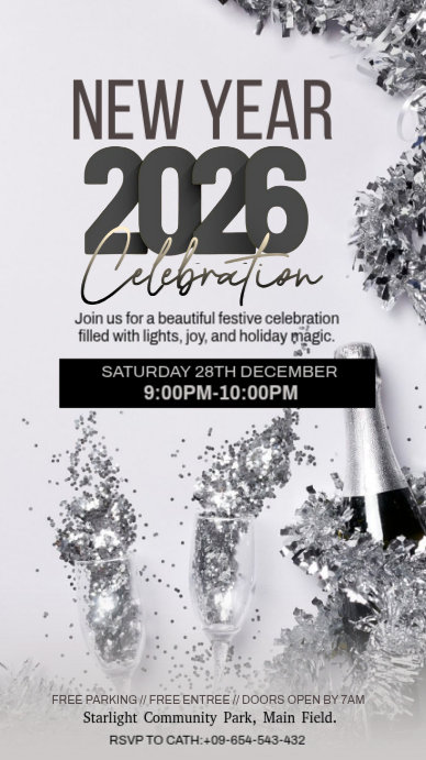 White Maximalist New Year 2026 Celebration Template Design Whatsapp ...