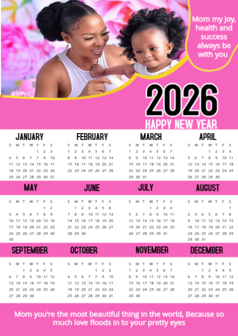 Plantilla de White Maximalist New Year Calendar 2026 A6 | PosterMyWall