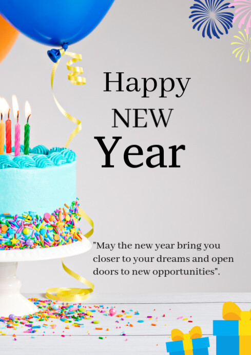 White Maximalist New Year Celebration A4 Template | PosterMyWall