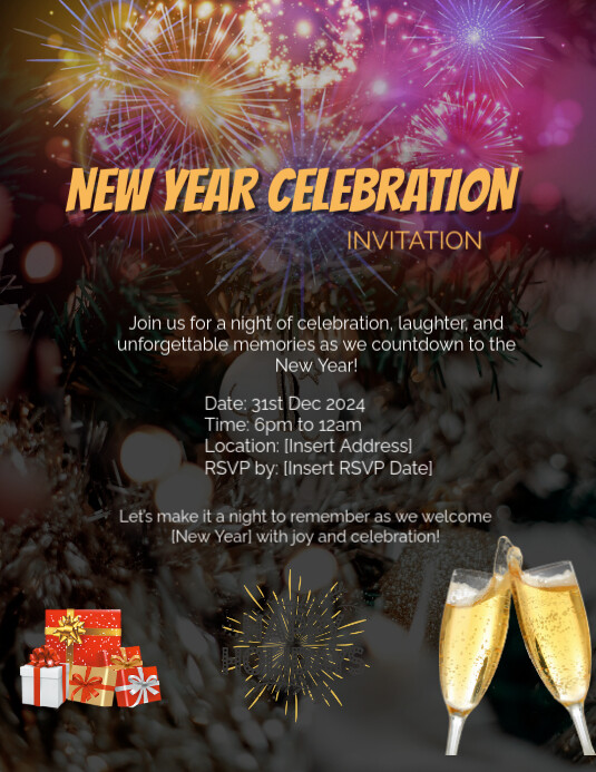 White Maximalist New Year Celebrations Invitation Card Flyer (us Letter ...
