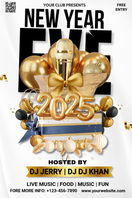 White Maximalist New Year Eve Poster Template | PosterMyWall