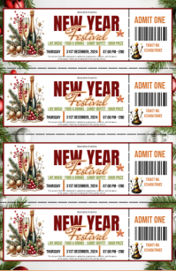 White Maximalist New Year Event Entry Ticket Tabloid Tablóide template