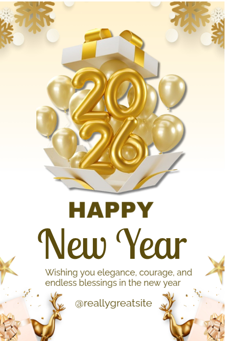 White Maximalist New Year Flyer Design 2026 Poster Template | PosterMyWall