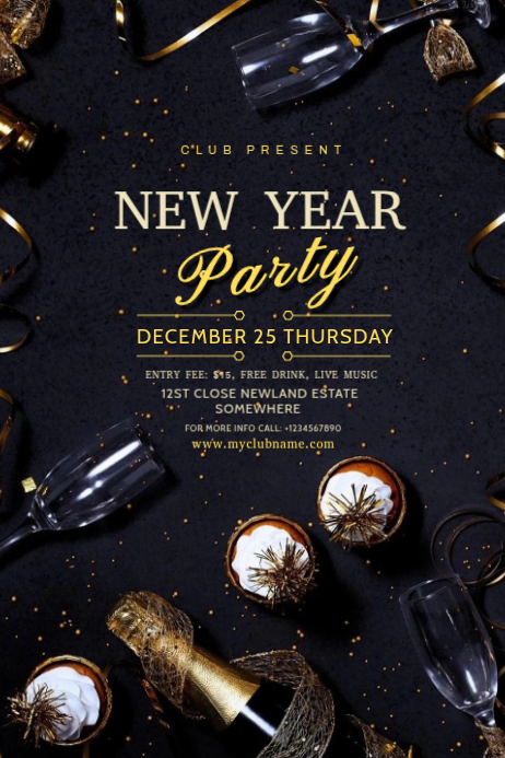 White Maximalist New Year Party Invitation Banner 4' × 6' Template ...