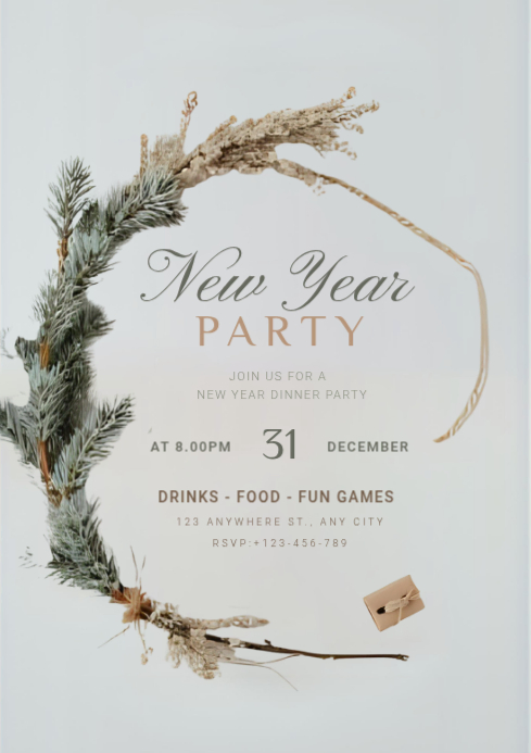 Modèle White Maximalist New Year Party Invitation Card A4 | PosterMyWall
