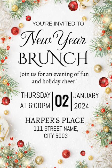 White Maximalist New Year Party Poster Template | PosterMyWall