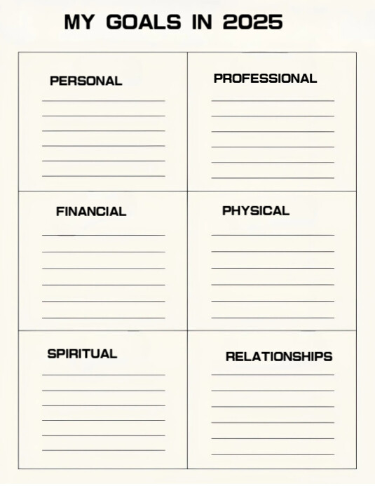 White Maximalist New Year Resolutions Tracker 2025 Poster Flyer (us Letter) template
