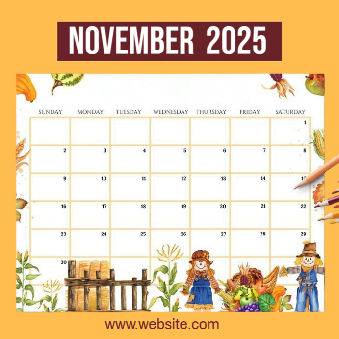 White Maximalist November 2025 Calendar Thanksgivings Template ...