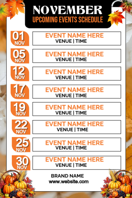 White Maximalist November Upcoming Events  Pinterest Graphic template