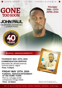 White Maximalist Obituary Announcement A4 template