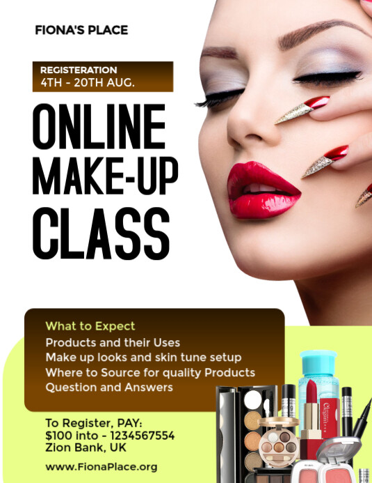 White Maximalist Online Make Up Class Flyer (us Letter) template