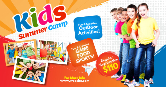 White Maximalist Orange Kids Summer Camp Fac Template | PosterMyWall