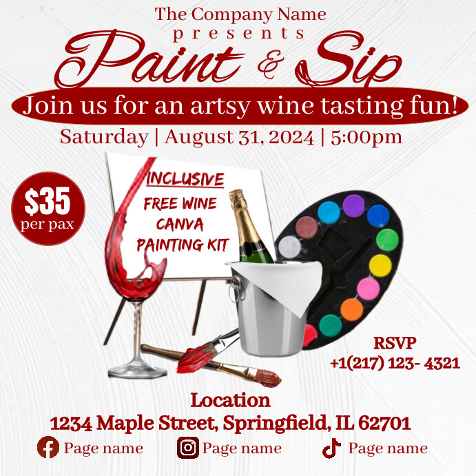 White Maximalist Paint And Sip Wine Tasting Instagram Post template