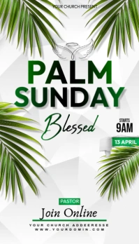 White Maximalist Palm Sunday Flyer Business Card Tarjeta de Presentación template
