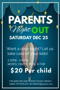 White Maximalist Parent Night Out Flyers Flye Banner Cartel de 4 × 6 pulg. template