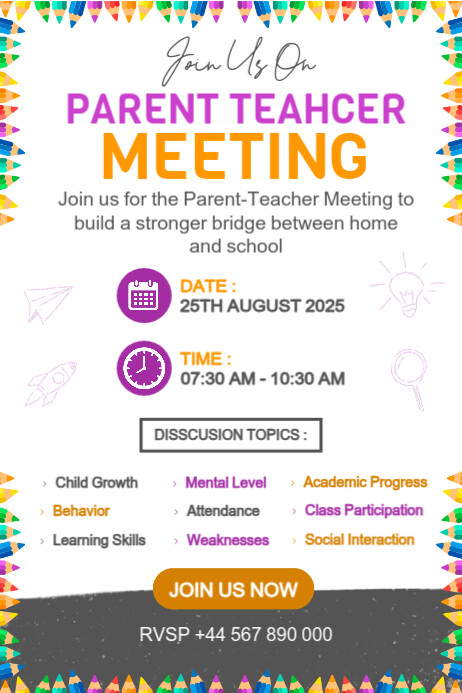 Plantilla de White Maximalist Parent Teacher Meeting Poster | PosterMyWall