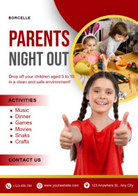 White Maximalist Parents Night Ad Flyer Design A2 template