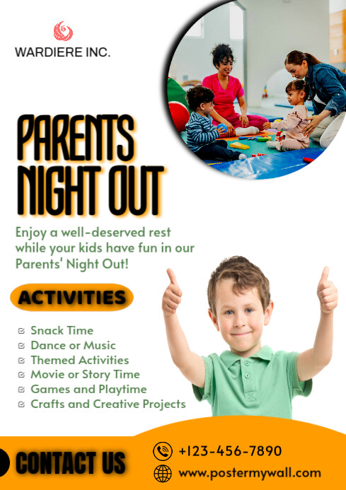 White Maximalist Parents Night Out A4 template