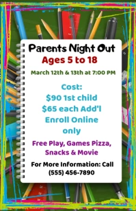 White Maximalist Parents Night Out Flyer, Tabloid template