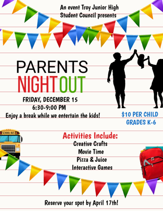 White Maximalist Parents Night Out Flyer (us Letter) template