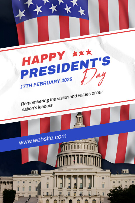 White Maximalist Patriotic President's Day Flyer Template". Pinterest Graphic