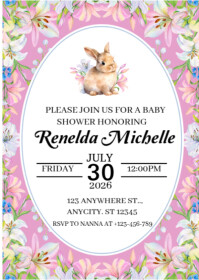 White Maximalist Pink And White Baby Shower Invitations Flyer  A6 template