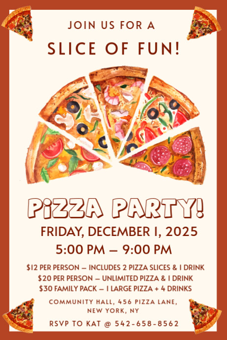 White Maximalist Pizza Party Poster Cartaz template