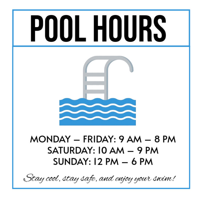 White Maximalist Pool Hours Sign Signage Template Instagram Post ...