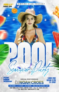 White Maximalist Pool Summer Party  Half Page Wide template