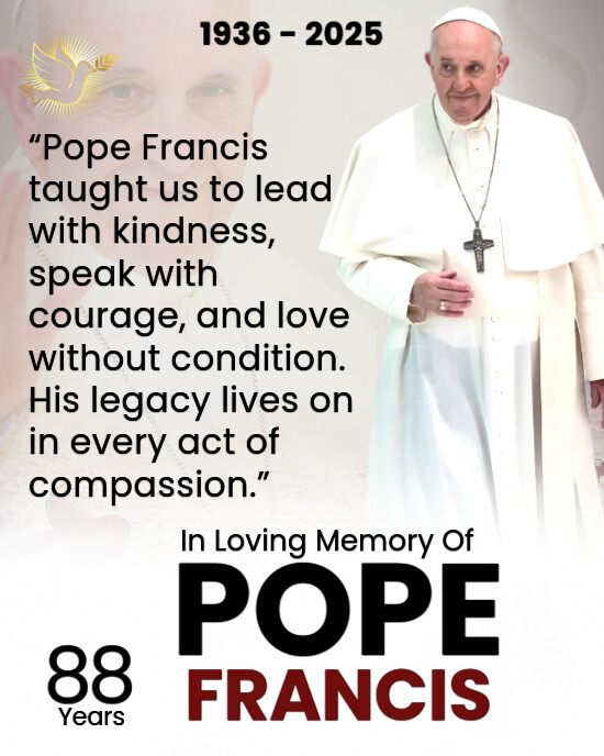 White Maximalist Pope Francis Memorial Poster Instagram Portrait template
