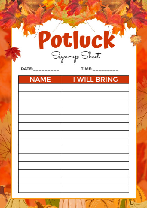 White Maximalist Potluck Signup Sheet A4 template