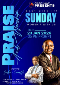 White Maximalist Praise & Worship Service Flyer A1 template