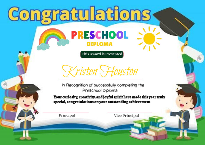 White Maximalist Preschool Diploma Award Certificates  A4 template