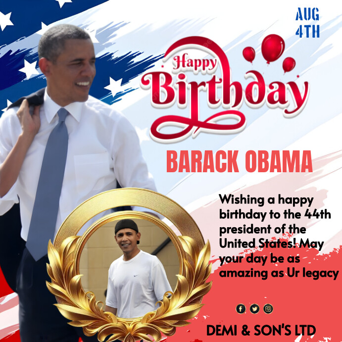 White Maximalist President Obama's Birthday Instagram Post template
