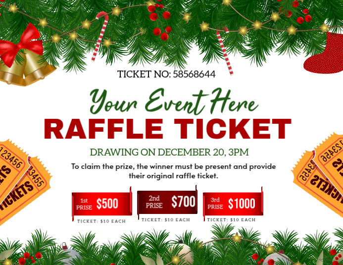White Maximalist Printable Christmas Raffle Ticket Flyer (us Letter ...