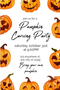White Maximalist Pumpkin Carving Party Poster template